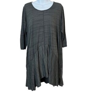 Comfy USA Gray Mixed Pattern Long Line Lagenlook Tunic Top‎ Dress Size Large